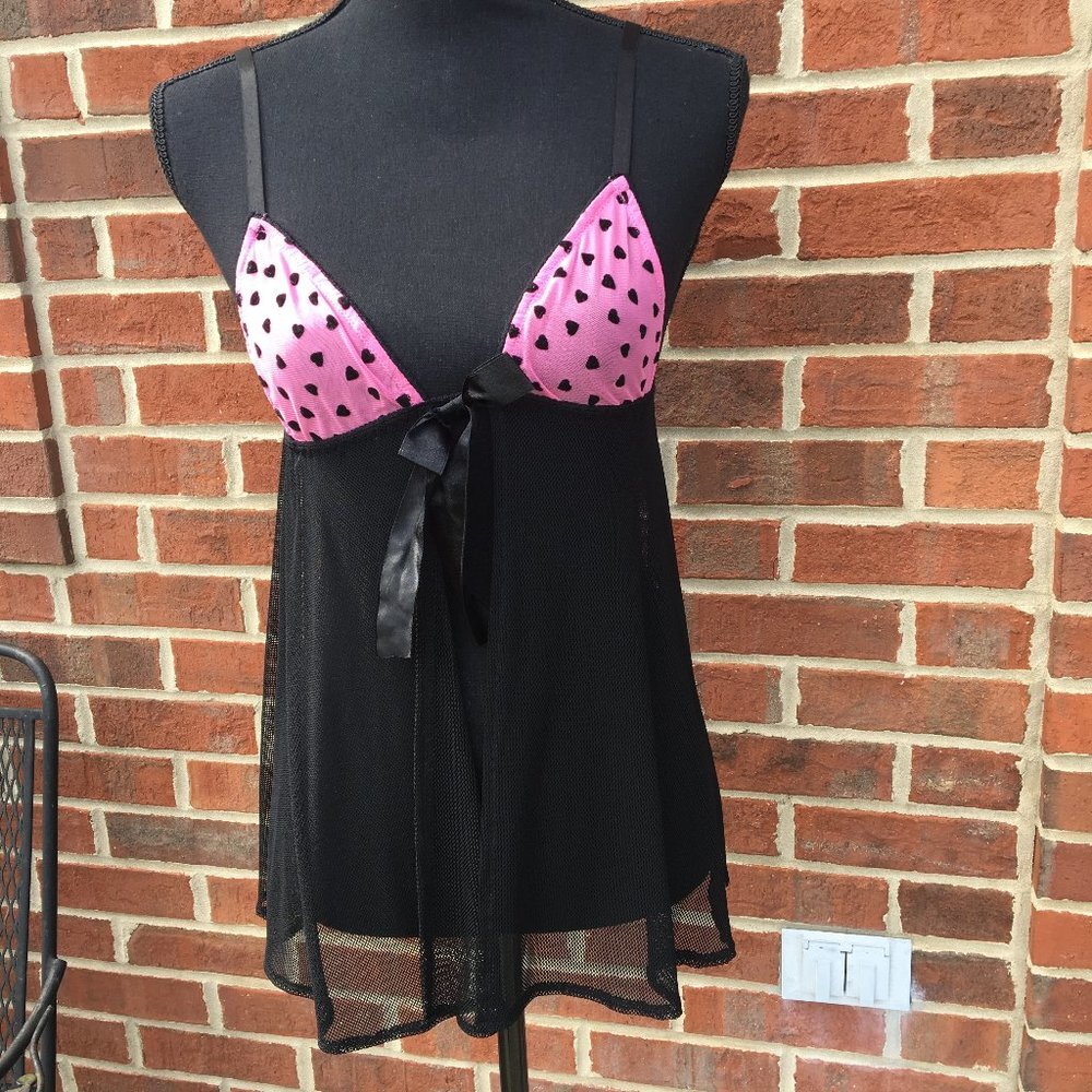 Fredericks of Hollywood Lingerie Babydoll Nightie Black & Pink Medium